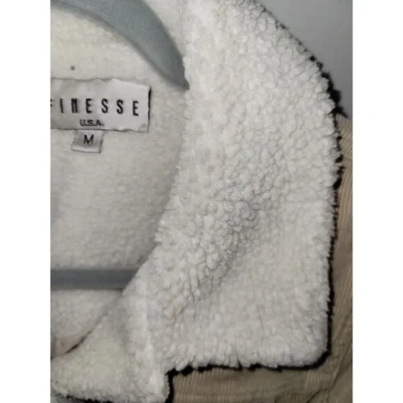 Finesse‎ Corduroy Sherpa Beige Snap Short Jacket Size Medium 90s Y2k Retro - Picture 6 of 16